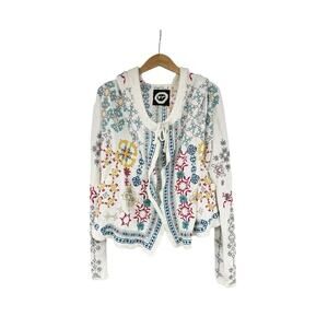 Johnny Was Biya Embroidered Sweater Cardigan Boho Hippie Maximalist Floral M